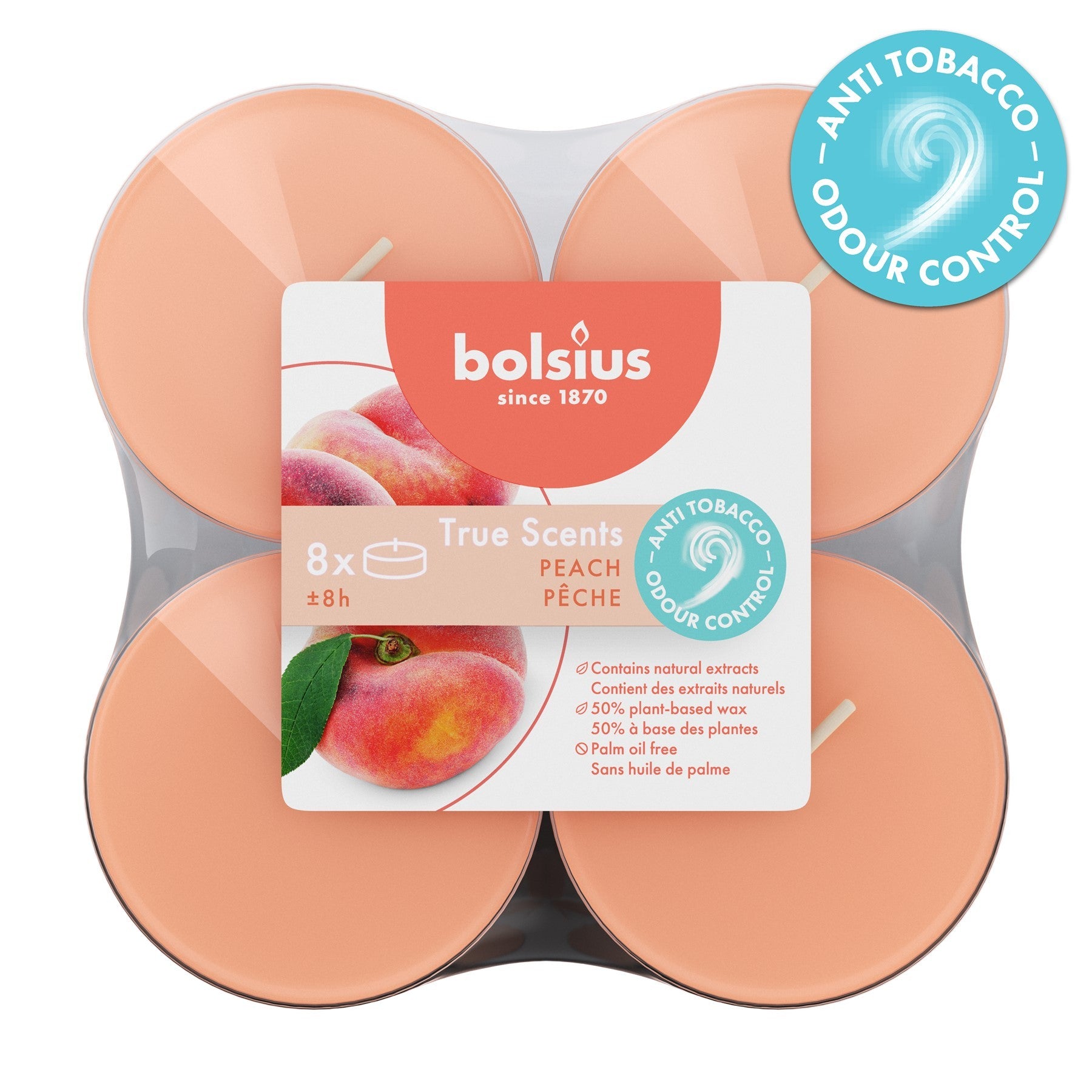 Bolsius True Scents Fragrance Clear Cup Maxi Tealights- Peach