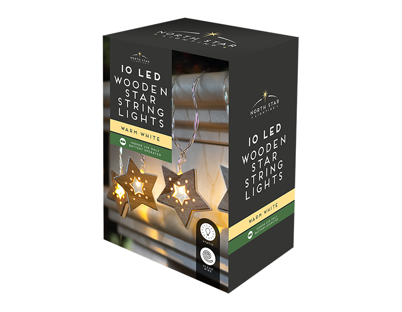 10 LED Wooden Star String Lights (2.1m)