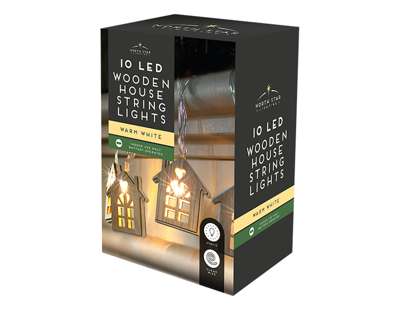 10 LED Wooden House String Lights (2.1m)