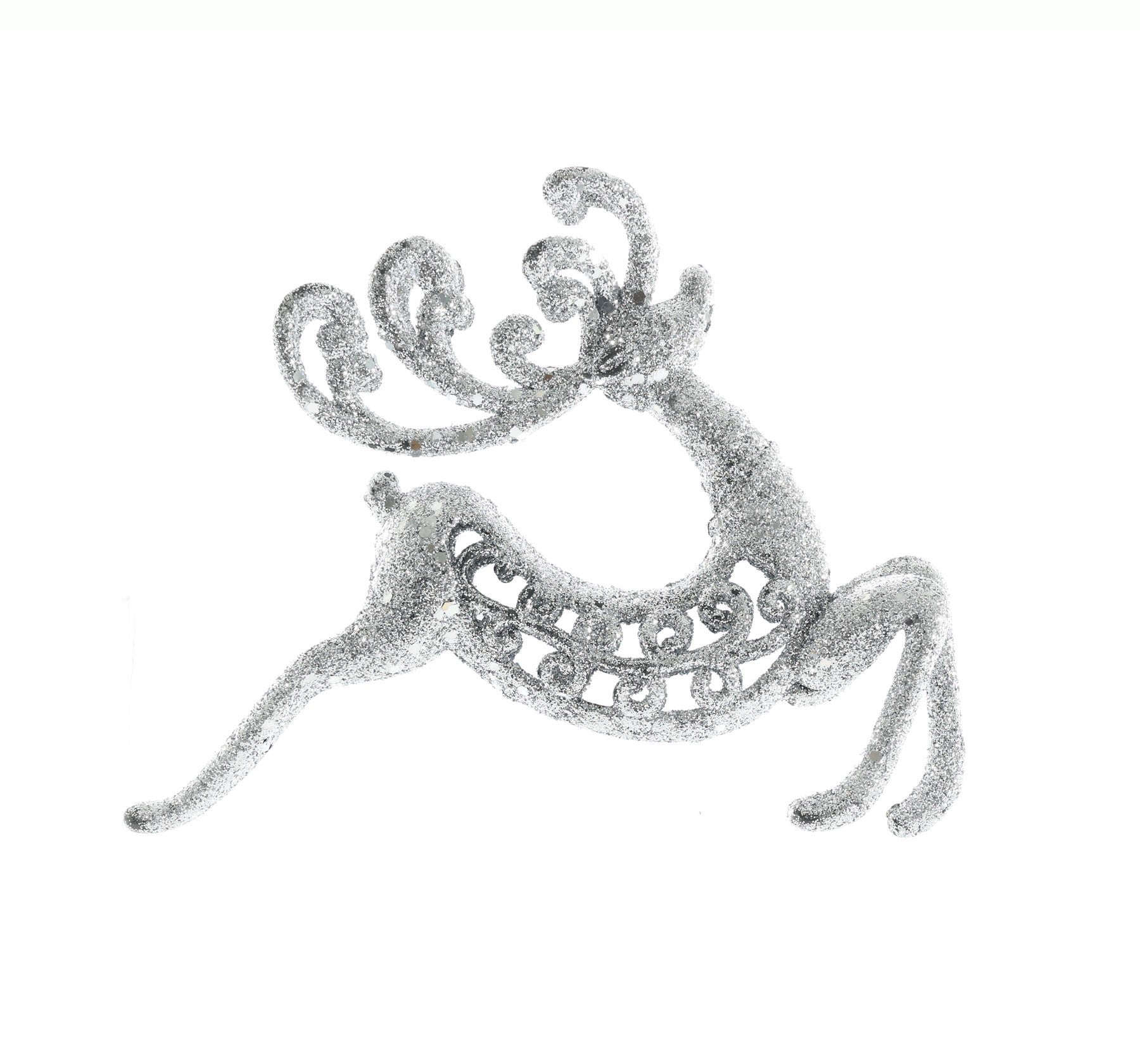 Glitter Dancing Reindeer Hanging Decoration - Silver (17cm)