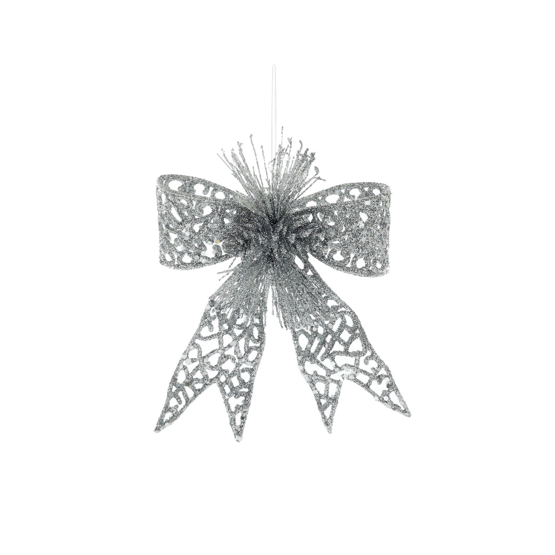 Glitter Bow Hanging Decoration - Silver (15cm)