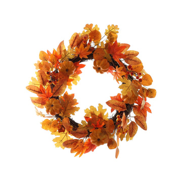 Autumn Rattan Wreath with Pumpkins & Leaves - Orange (60cm)