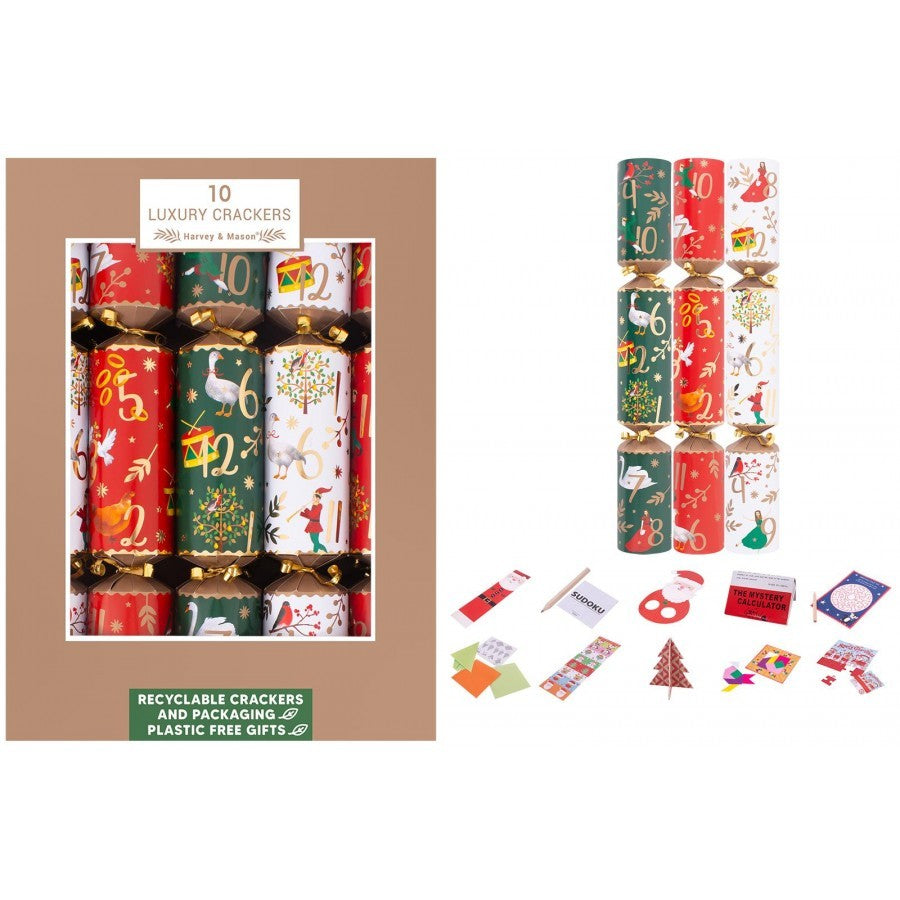 Pack of 10 Luxury 12 Days Of Christmas Crackers