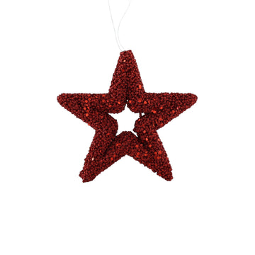 Glitter Open Star Hanging Decoration - Red (13cm)