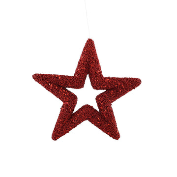 Glitter Open Star Hanging Decoration - Red (22cm)