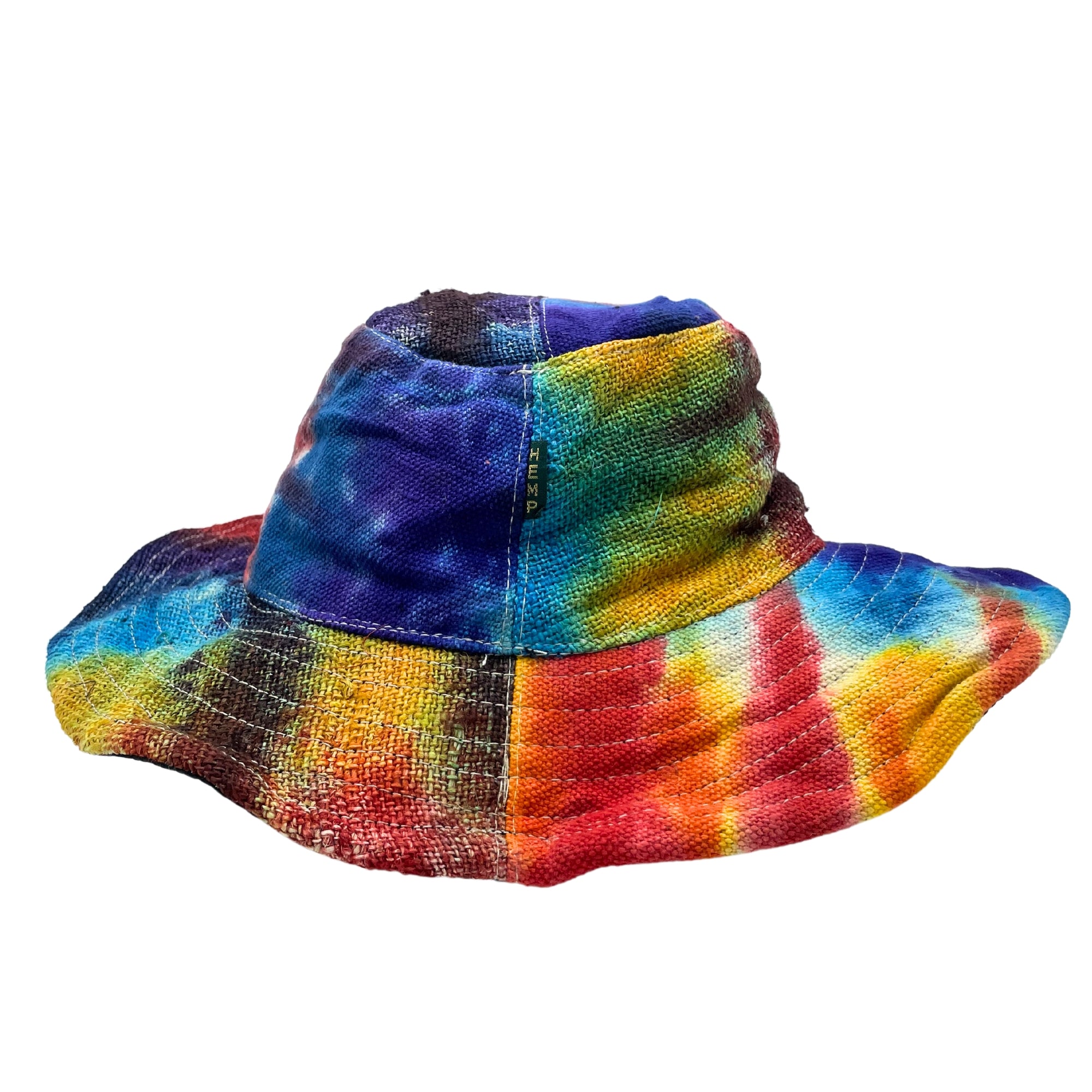 Patched and Wired Hemp & Cotton Boho Festival Hat - Tiedye