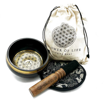 Hand Beaten & Engraved Singing Bowl Gift Set - 14cm - F10er of Life