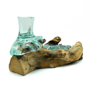 Molten Glass Small F10er Vase and Tealight Holder on Wood