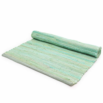 Large Indian Handloom Cotton Rug - Aqua