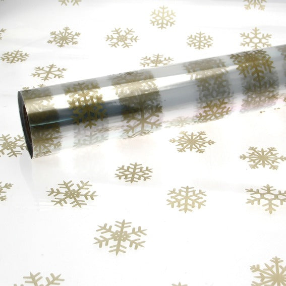Gold Big Snowflakes Christmas Cellophane Film Wrap