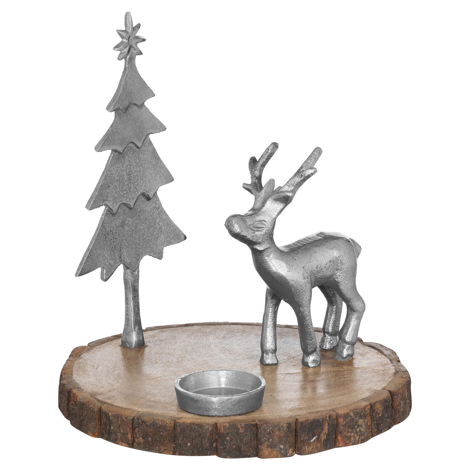 Stag And Tree Log Slice Candle Holder