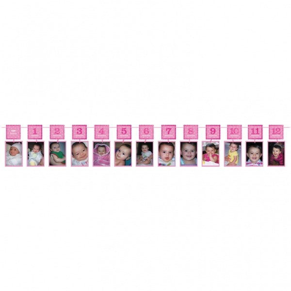 1st Birthday Pink Glitter Photo Garland