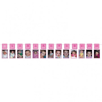 1st Birthday Pink Glitter Photo Garland