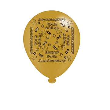 50th Golden Anniversary Latex Balloons x8