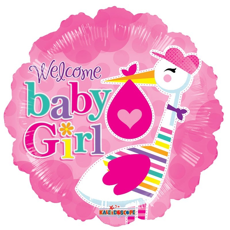 Welcome Baby Girl Stork Foil Balloon