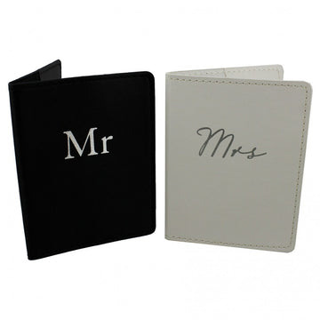 Set of 2 Mr and Mrs Passport Holders Black and White