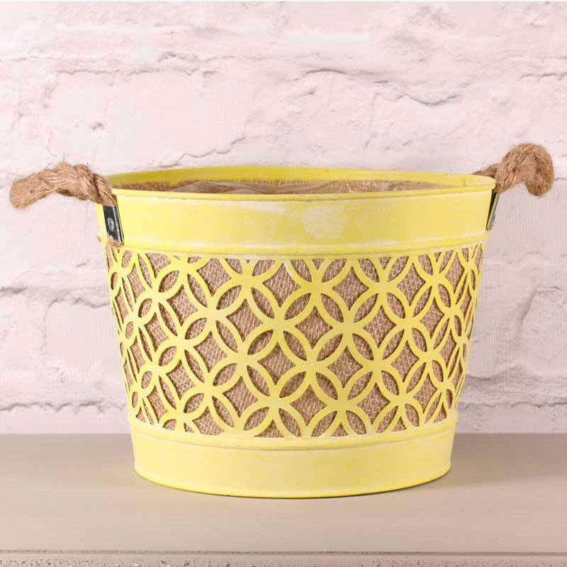 Yellow Planter with Rope Handle 28cm