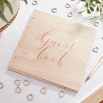 Rose Gold Wooden Guest Book