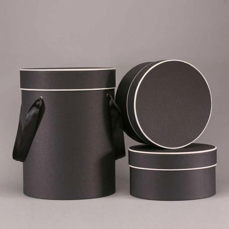 Set of 3 Black Round Hat Boxes