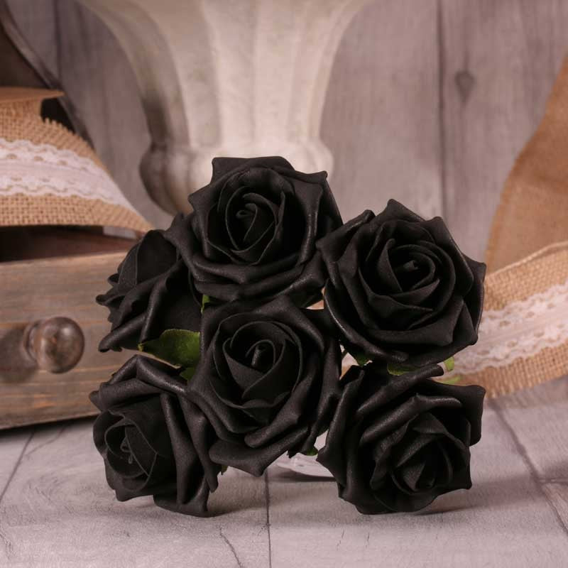 Bunch of 6 Black Foam Tea Rose