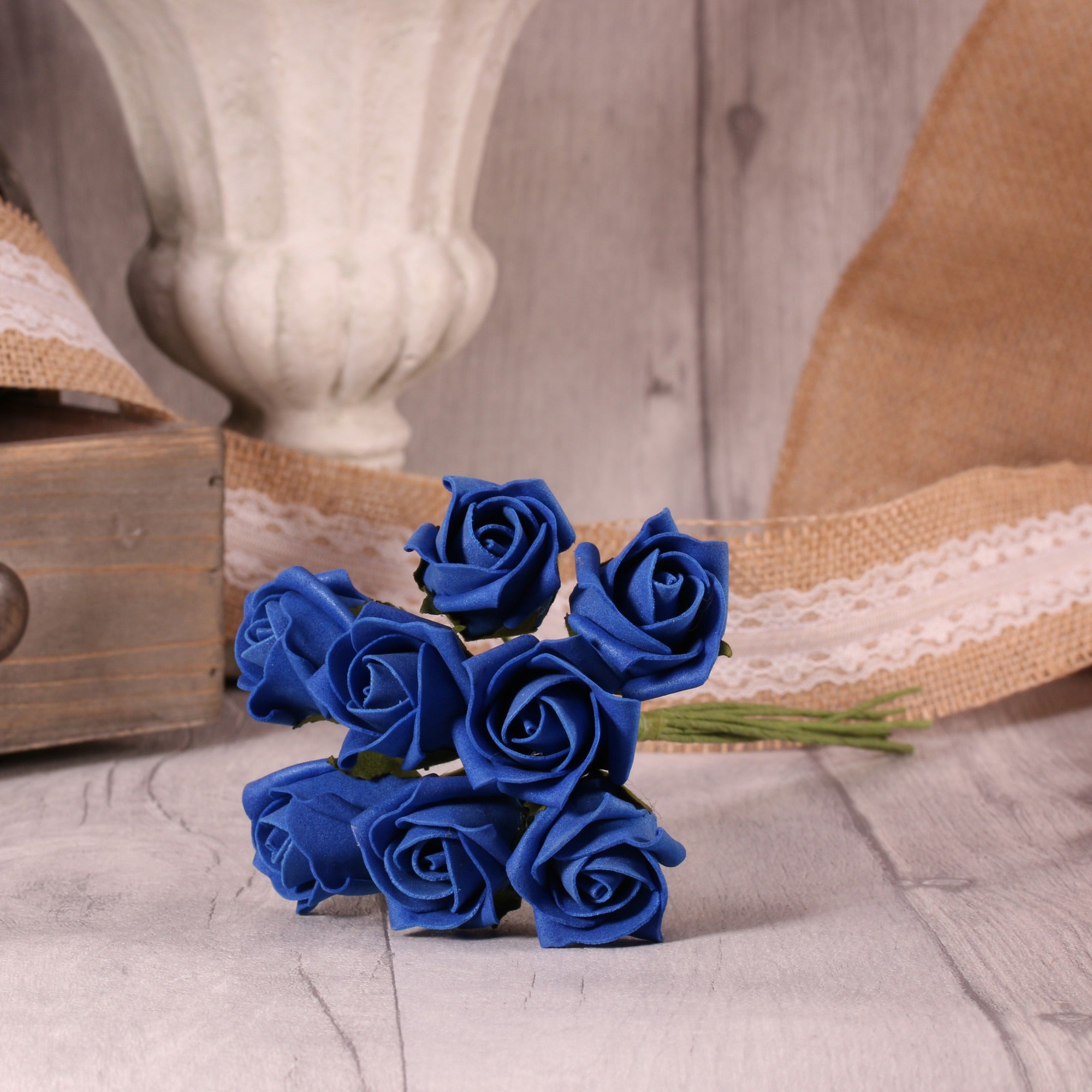 Bunch of 8 Royal Blue Foam Tea Rose Bud