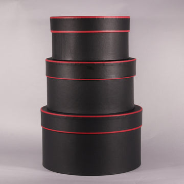 Black and Red Round Hat Boxes Set of 3