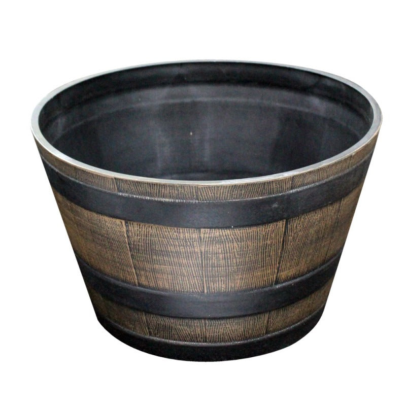 Large Wooden Barrel Effect Planter