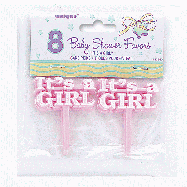 Pink 'Its a Girl' Cake Picks decoration pk 8