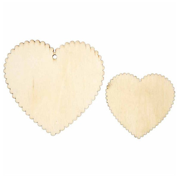 Wooden veneer hearts with  waved edges - 12pc