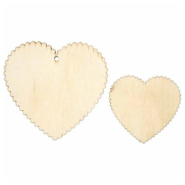 Wooden veneer hearts with  waved edges - 12pc