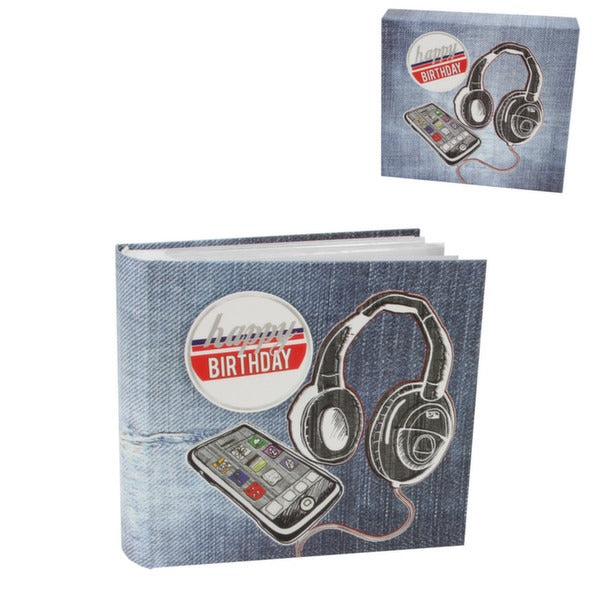 Trendy Denim &amp; MP3 player design 'Happy Birthday' Photo Album