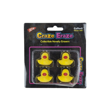 4 Piece Yellow Duck Erasers On Ptd Blister Card