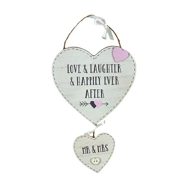 Love Story Hanging Double Hearts - Mr & Mrs