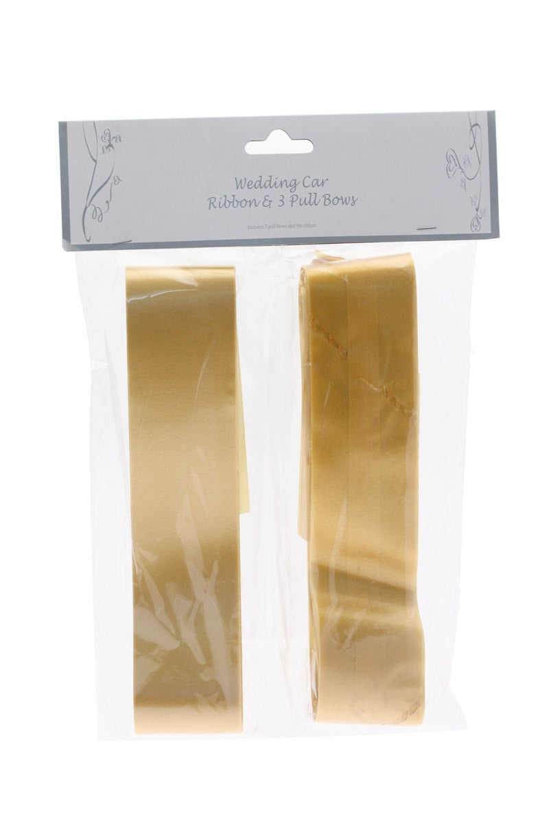 Gold Wedding Car Ribbon & 3xBows