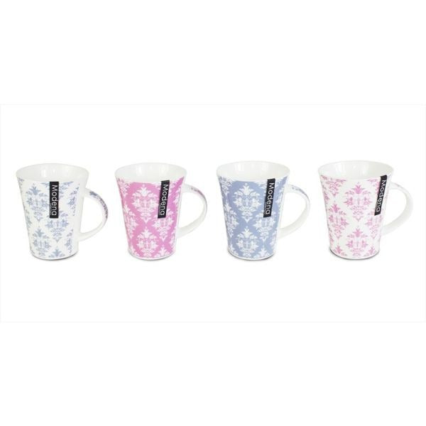 12oz New Bone China Patterned Mugs (Assorted Colours)