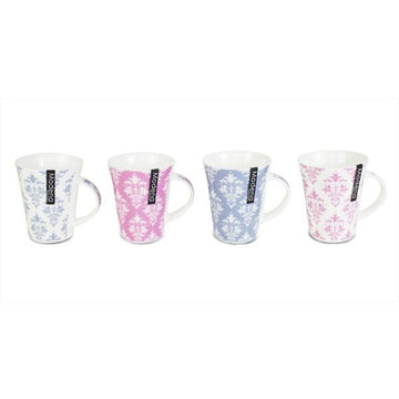 12oz New Bone China Patterned Mugs (Assorted Colours)