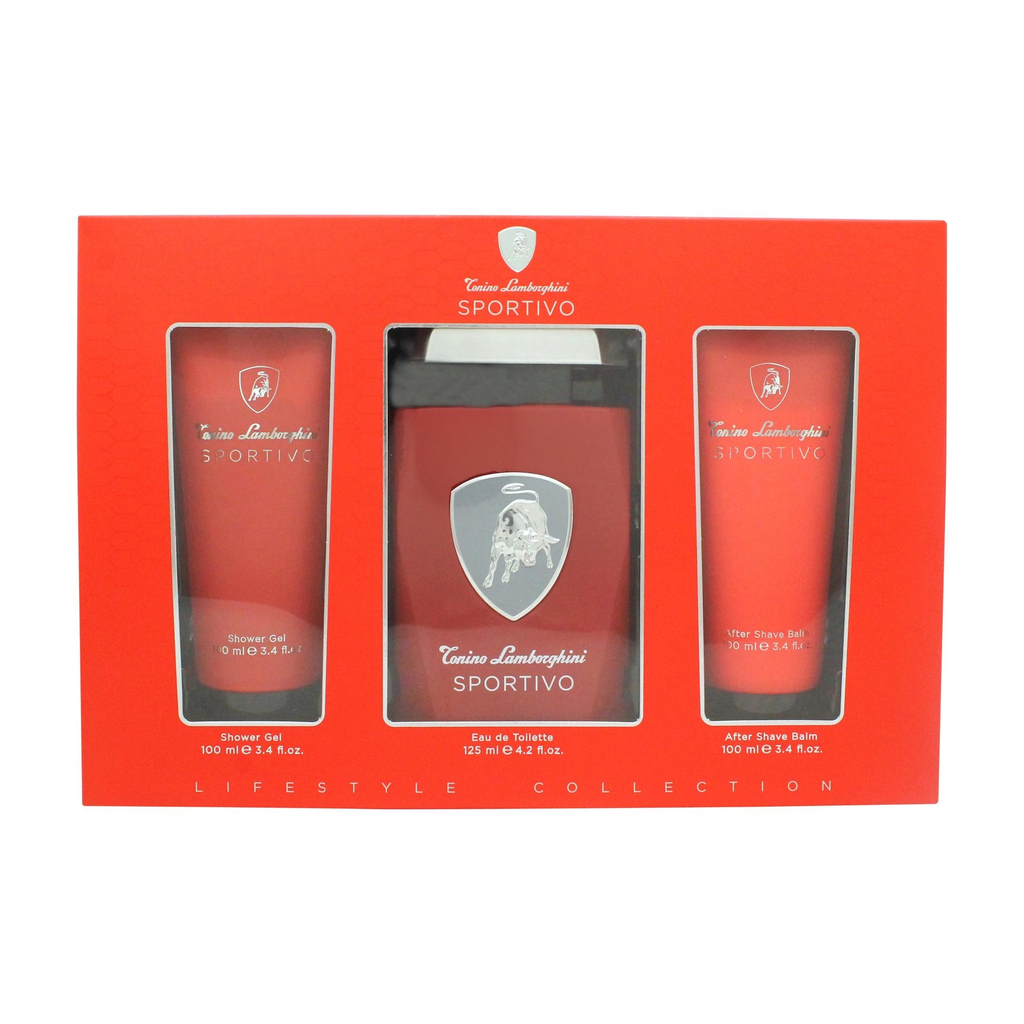 Lamborghini Sportivo Gift Set 125ml EDT Spray + 100ml Shower Gel + 100ml Aftershave Balm