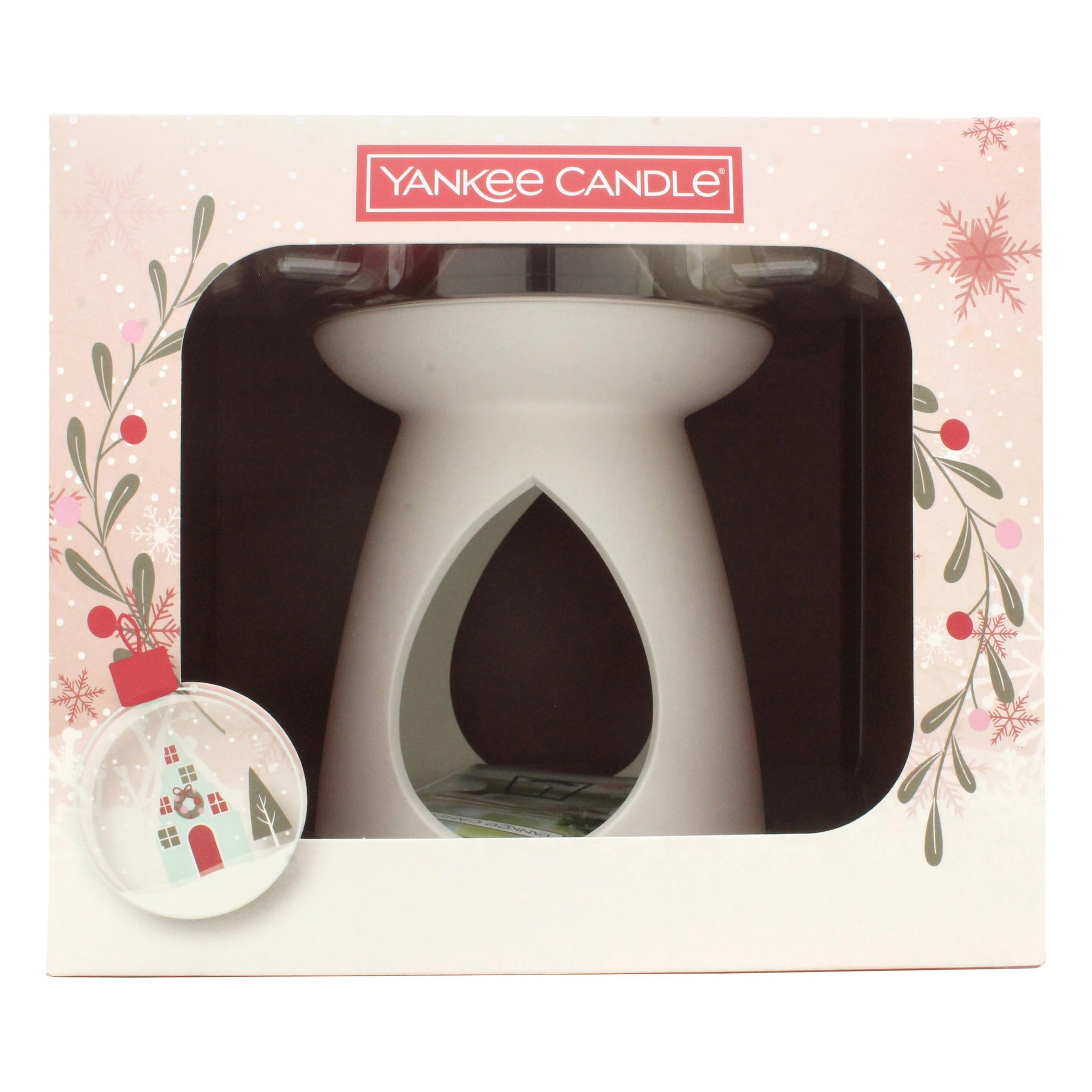 Yankee Candle Wax Melt Warmer Gift Set Ceramic Wax Melt Burner + 3 x 28g Wax Melts (Snow Globe Wonderland, Snowflake Kisses and Peppermint Pinwheels)