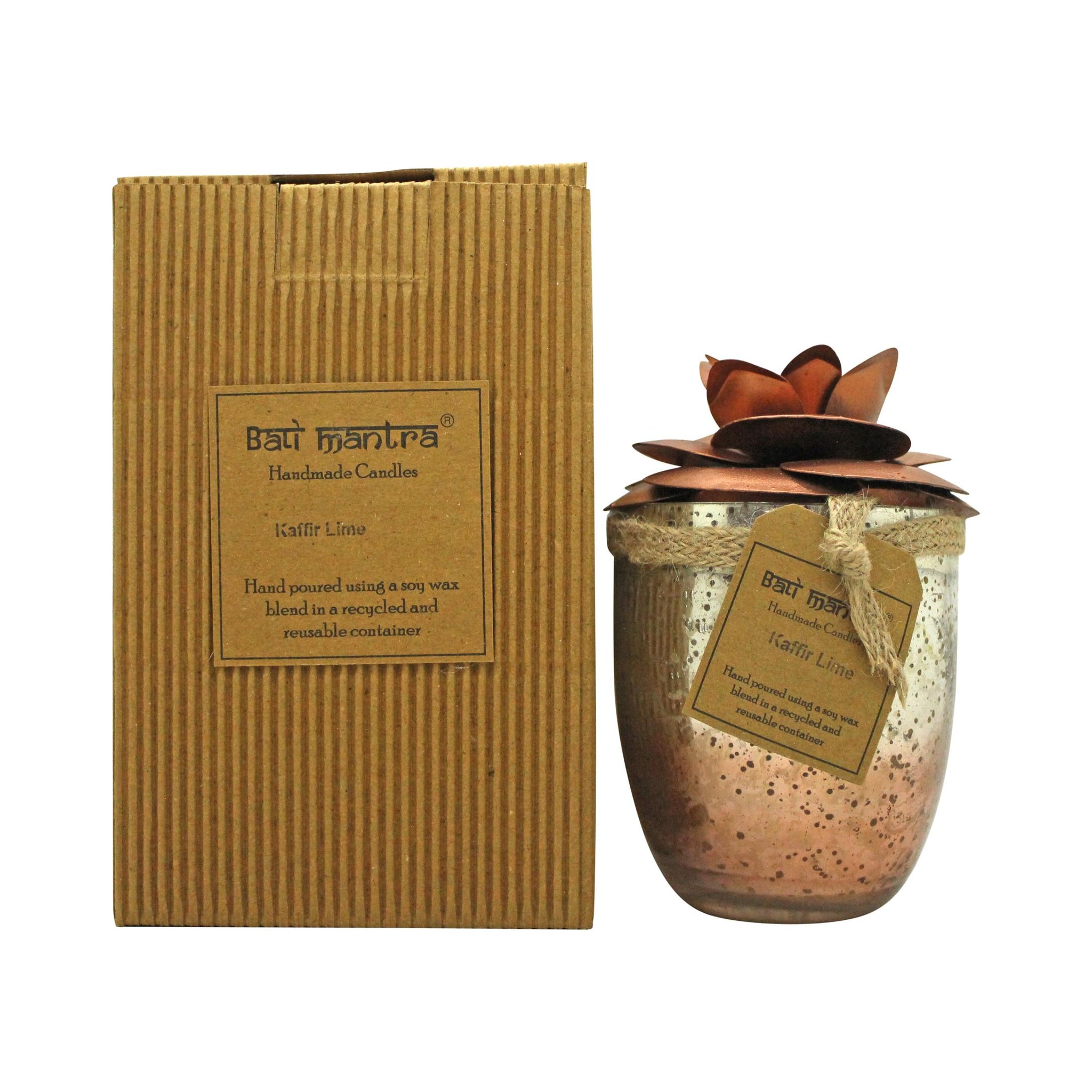 Bali Mantra Camellia Glass Copper Candle 500g - Kaffir Lime