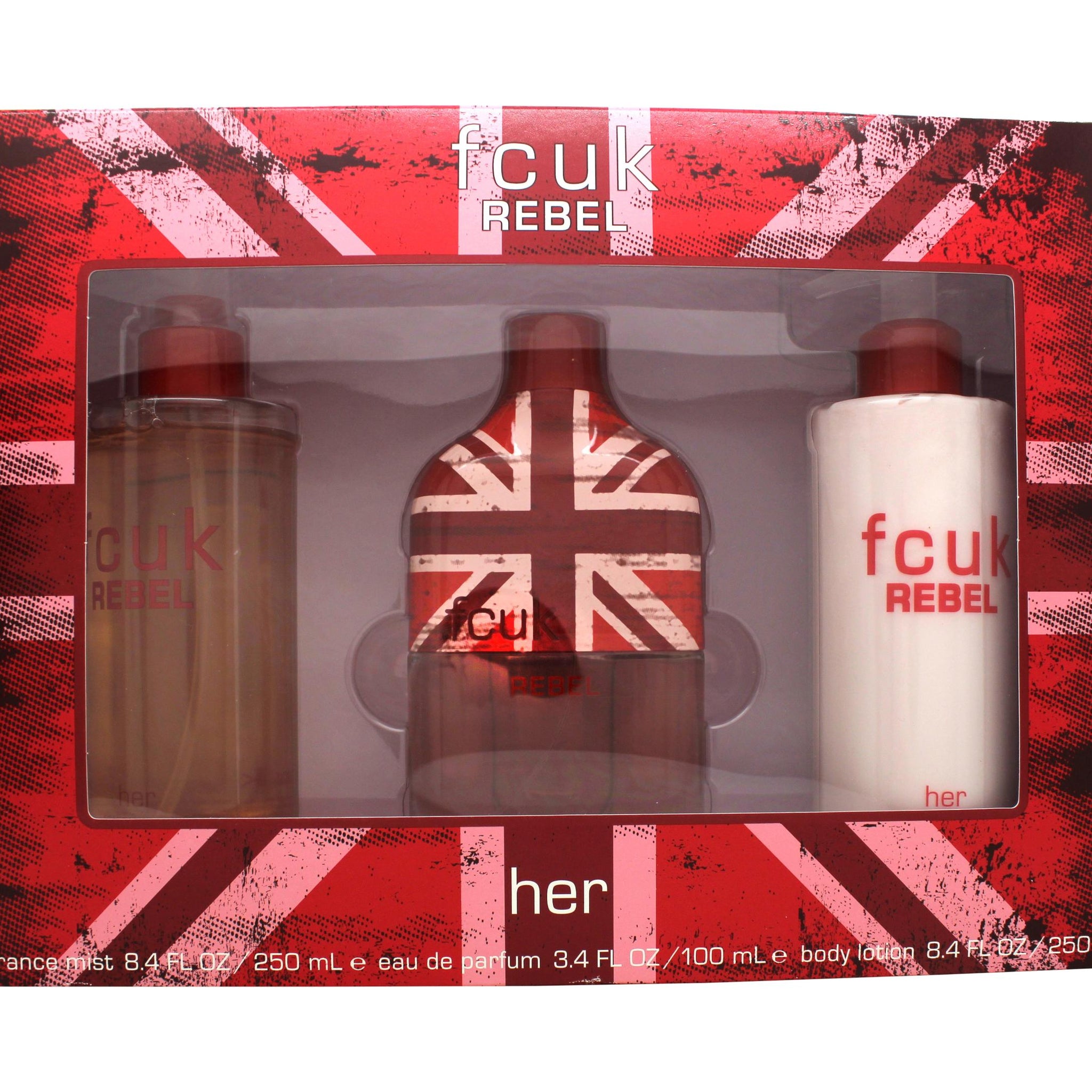 FCUK Rebel For Her Gift Set 100ml EDT + 250ml Body Lotion + 250ml Fragrance Mist