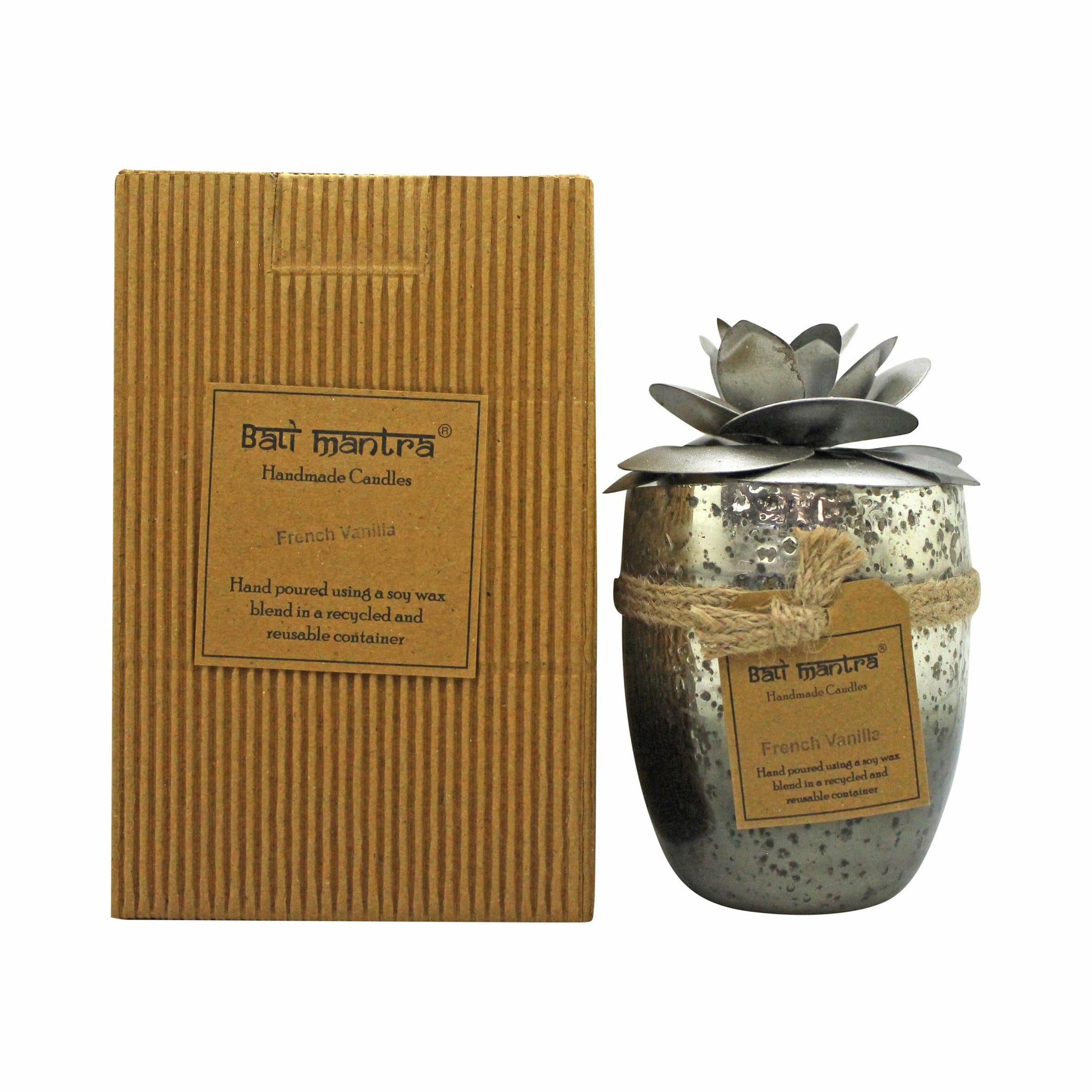 Bali Mantra Camellia Glass Silver Candle 500g - French Vanilla