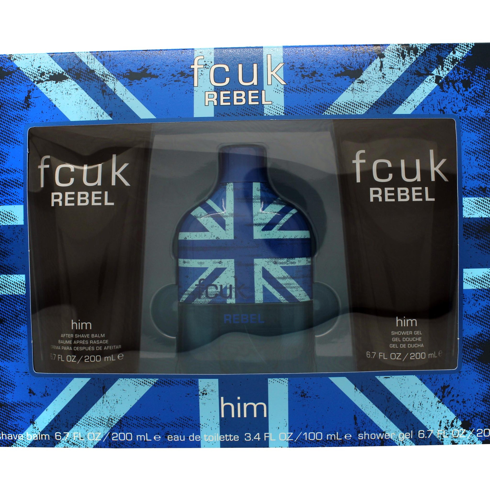 FCUK Rebel For Him Gift Set 100ml EDT + 200ml Shower Gel + 200ml Aftershave Balm