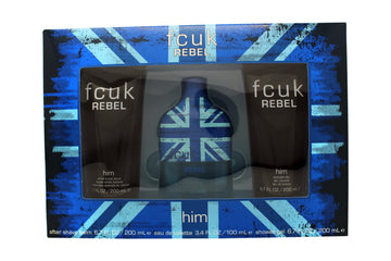 FCUK Rebel For Him Gift Set 100ml EDT + 200ml Shower Gel + 200ml Aftershave Balm