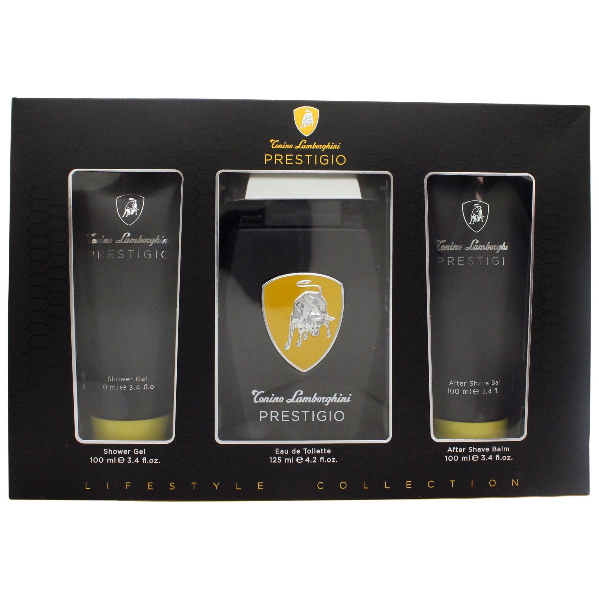 Lamborghini Prestigio Gift Set 125ml EDT Spray + 100ml Shower Gel + 100ml Aftershave Balm