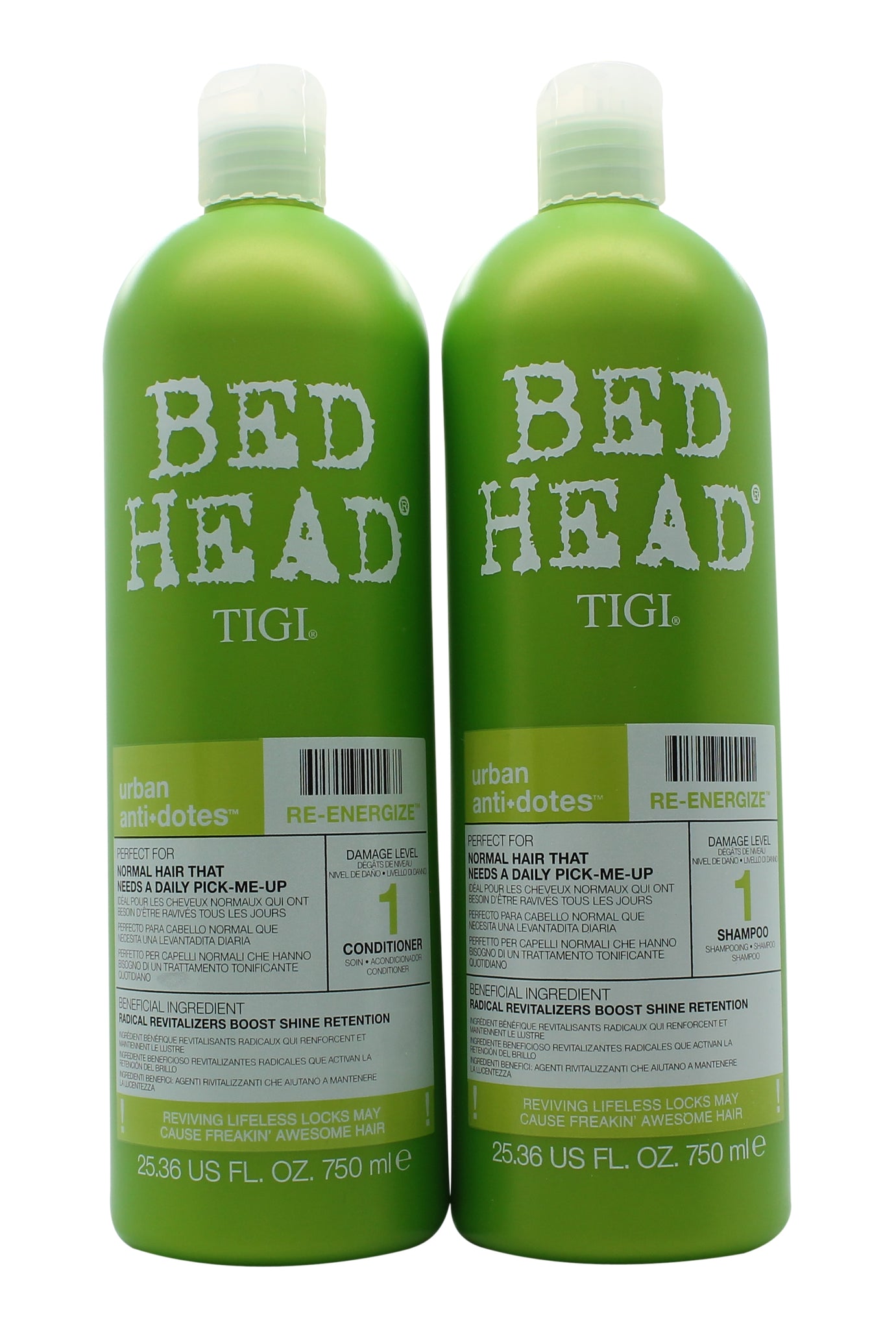 Tigi Duo Pack Bed Head Urban Antidotes Re-Energize 750ml Shampoo + 750ml Conditioner