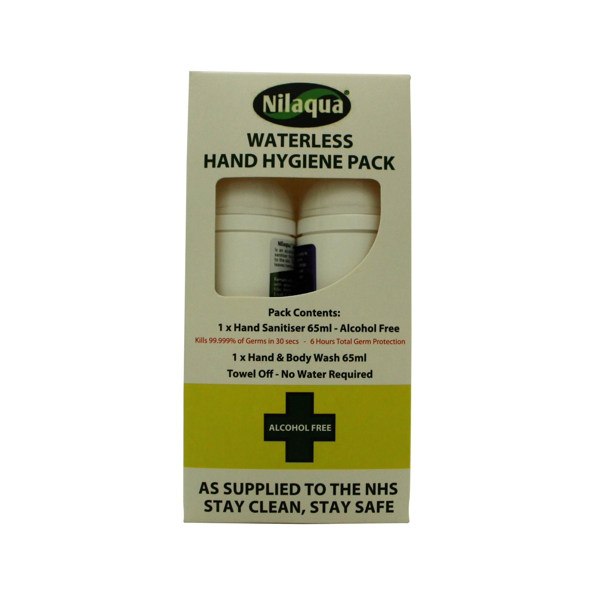 Nilaqua Waterless Hand Hygiene Pack 65ml Hand Sanitiser + 65ml Hand Wash