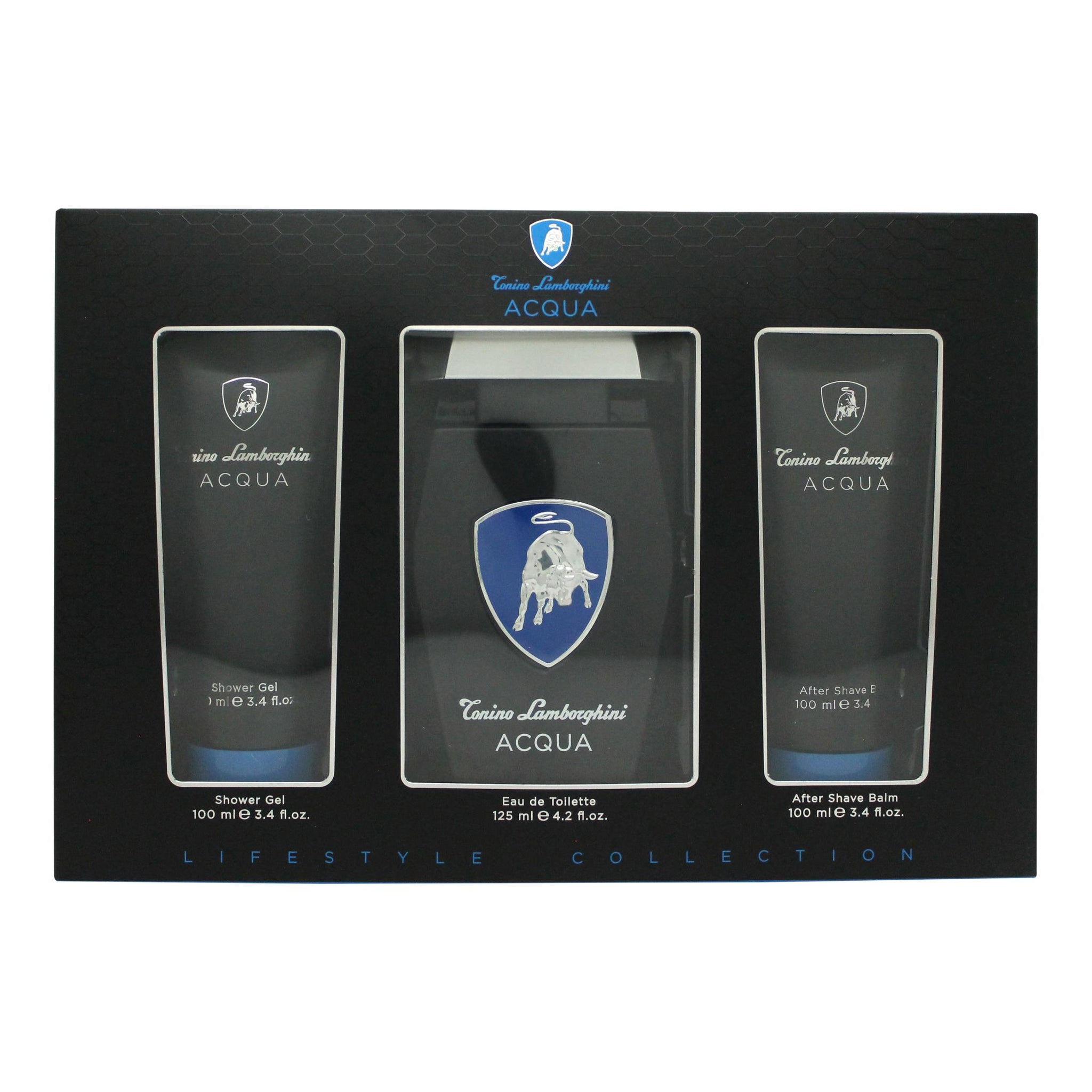 Lamborghini Acqua Gift Set 125ml EDT + 100ml Shower Gel + 100ml Aftershave Balm