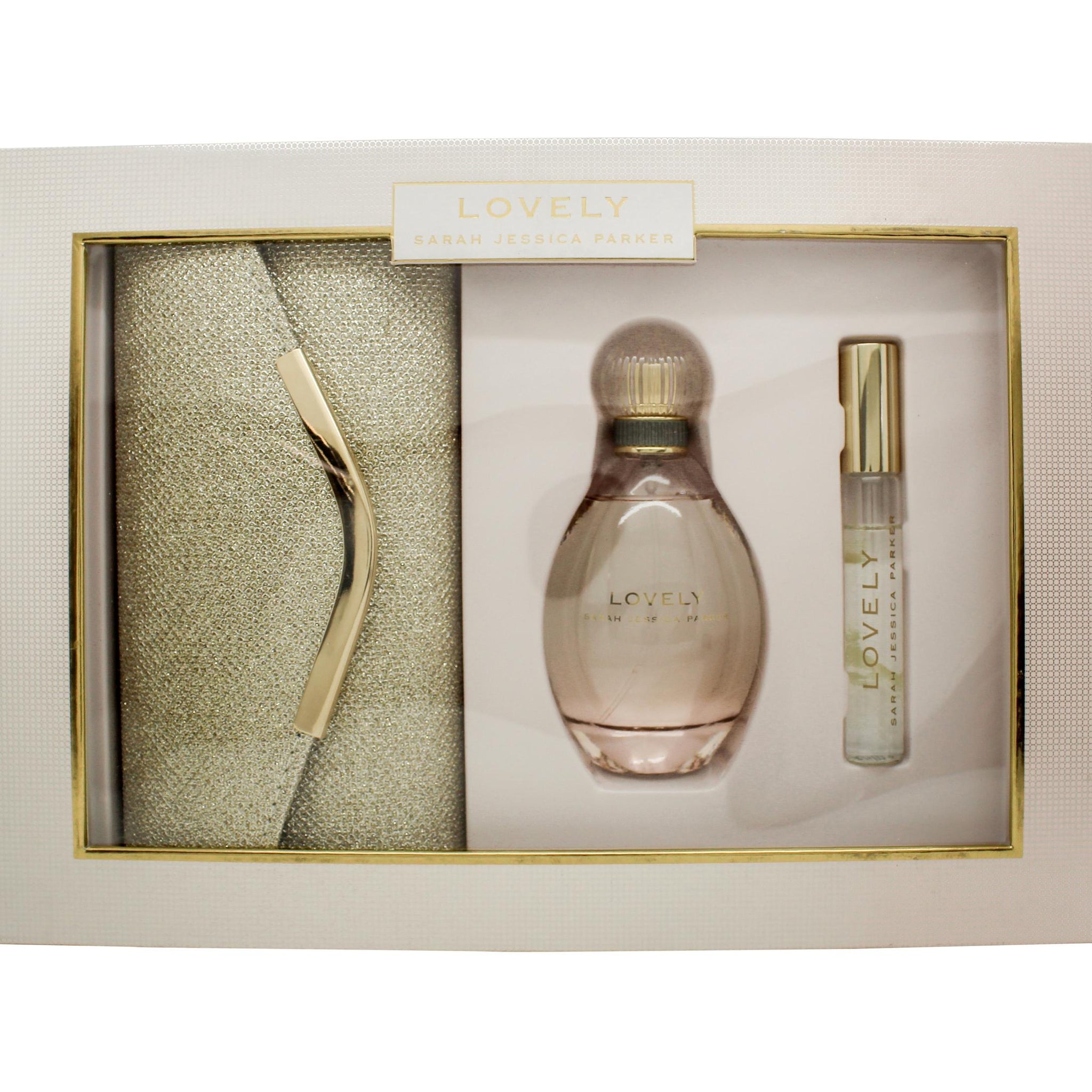 Sarah Jessica Parker Lovely Gift Set 100ml EDP + 10ml Rollerball + Gold Clutch