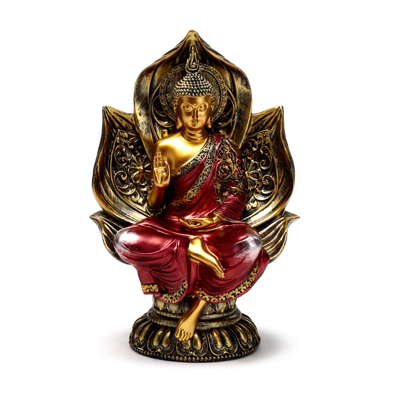 Thai Buddha Figurine - Red and Gold Seated Lotus