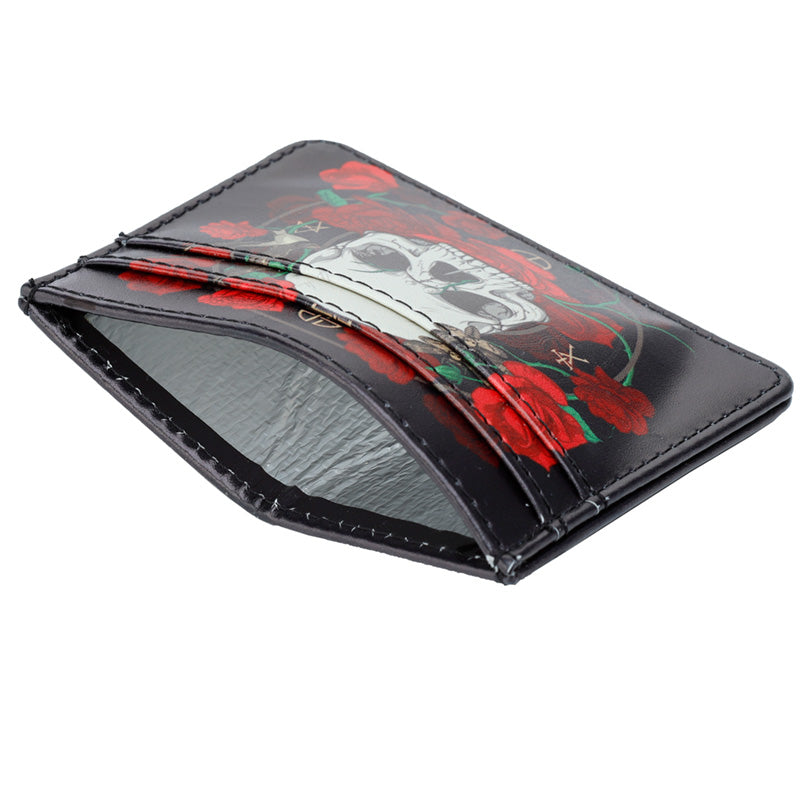 Contactless Protection Fabric Card Holder Wallet - Skulls & Roses